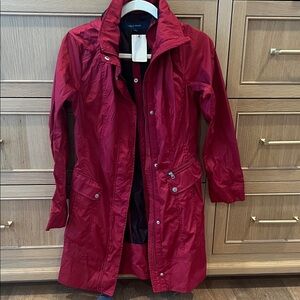 Ruby Red Cole Haan Women's Vibrant Red waterproof Trench Coat - STUNNING xs